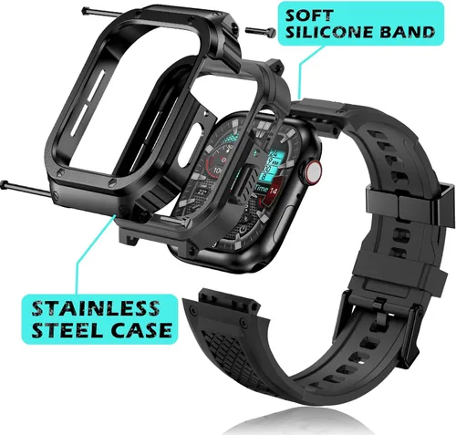 Miniatura 2 de Correa Deczone con caja de acero inoxidable compatible con Apple Watch Series SE 3 2 1/6 5 4 44mm, correa Series 3 2 1 42mm, correa iwatch de metal