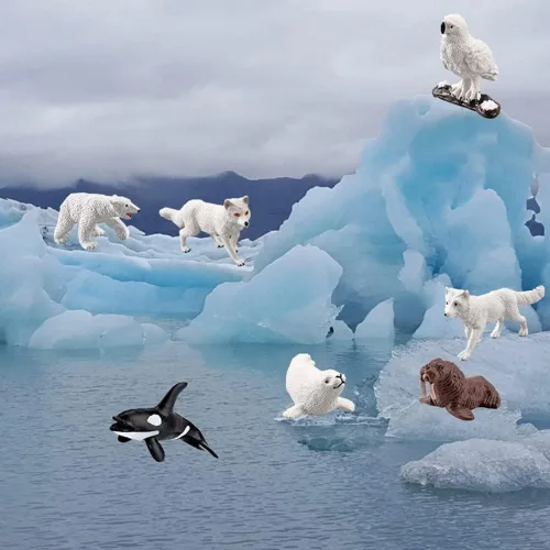 Miniatura 4 de OUKEYI Juego de mini figuras de animales árticos, 18 piezas de juguete para niños pequeños, reno de plástico realista, ballena blanca, oso polar