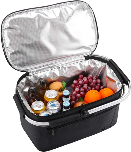 Miniatura 8 de ALLCAMP Cesta de pícnic, 2 cajas de hielo incluidas con enfriador aislado de 32 litros, cesta de picnic plegable gruesa con cestas extraíbles