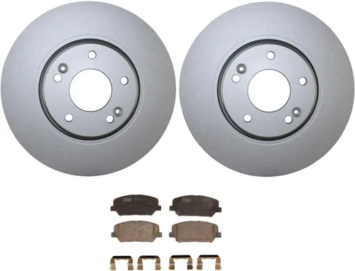 Miniatura 2 de Rotores de disco ventilados recubiertos de 11.811 in y TRW Pro Juego de pastillas bajas metálicas con sensores acústicos Kit de freno delantero