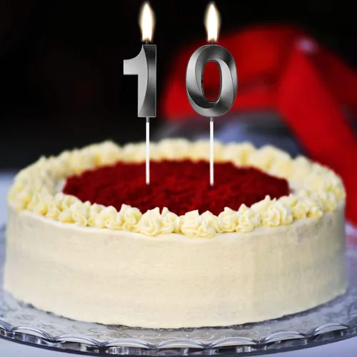 Miniatura 5 de Velas para pastel de 10 cumpleaños con números, vela feliz 10 cumpleaños diseñada en 3D, adorno para pastel de aniversario de boda (10, negro)