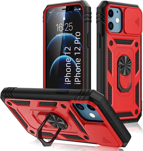 Miniatura 12 de Korecase Funda de protección para iPhone 12 Pro Max Kickstand con cubierta para lente de cámara, deslizante, grado militar, resistente, de doble Rosa