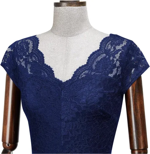 Miniatura 7 de MISSMAY Elegante vestido largo de cóctel con volantes y encaje floral para mujer