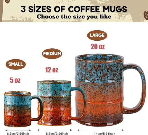 Miniatura 4 de Taza de café de cerámica marrón y amarilla de 20 onzas, grande, apta para lavavajillas y microondas, perfecta para la oficina y el hogar marrón