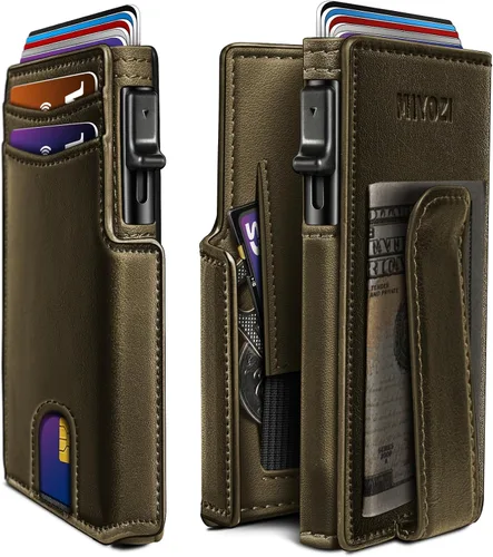 Miniatura 12 de miyozi Billetera para hombre, con clip para dinero, bolsillo para monedas, ventana para identificación, delgada, bolsillo frontal con bloqueo RFID