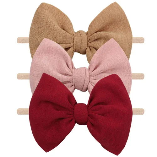 Miniatura 9 de YanJie 3 piezas de diademas suaves de nailon para bebés, niñas con lazo, diademas para el cabello, accesorios para el cabello para recién nacidos