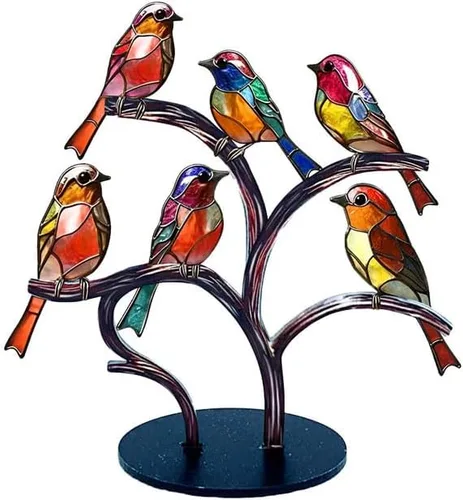 1 Uds. Seis coloridas ramas de acrílico decoradas, adorno de estatua de pájaro de mesa para decoración del hogar