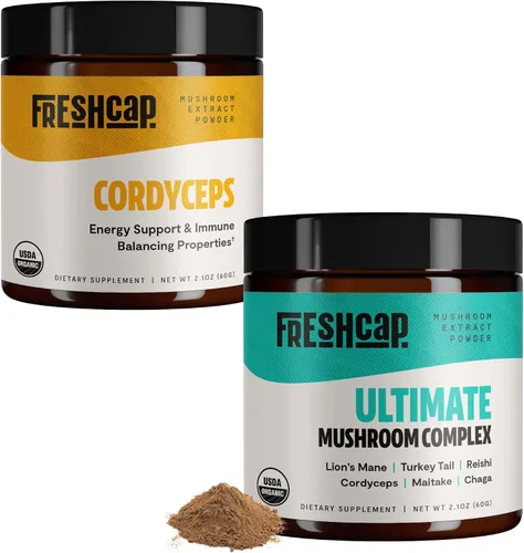 FreshCap Mushrooms Paquete energético (polvo Cordyceps y polvo complejo de hongos definitivo)