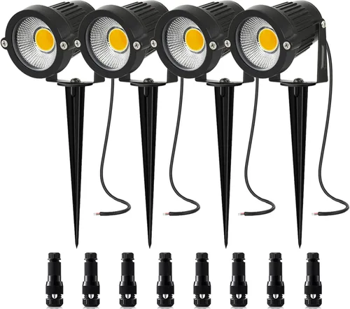 Miniatura 10 de 1 paquete de luces LED de bajo voltaje para paisaje, 5 W, iluminación de paisaje con conectores CA/CC 12 V-24 V, foco para exteriores, IP66
