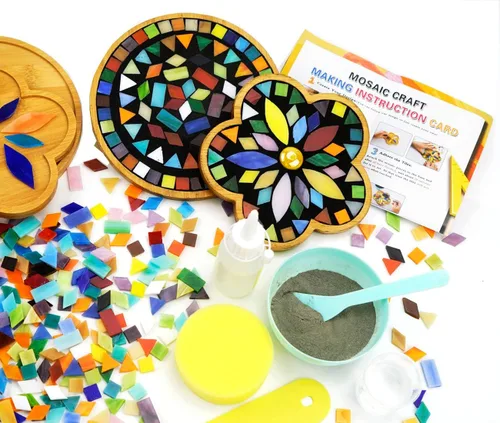 Lanyani 2 juegos de kits de manualidades de mosaico DIY, kit de posavasos de azulejos de mosaico, crea tu propio proyecto de mosaico, set de