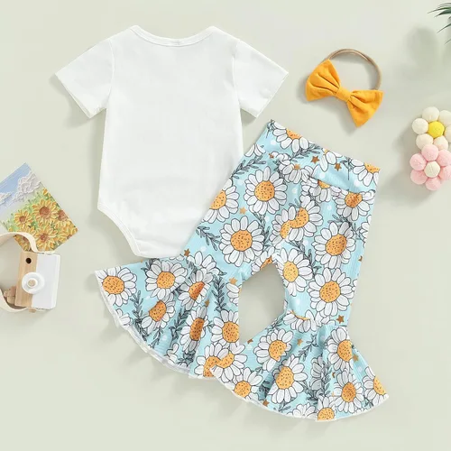 Miniatura 144 de Sejardin Ropa de verano para bebé y niña, recién nacida, manga corta, con letras, mameluco elástico con diadema
