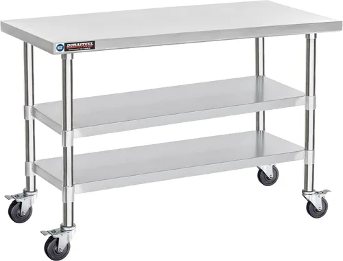 Miniatura 10 de Mesa de trabajo DuraSteel de acero inoxidable 30" x 24" x 34" de altura con 4 ruedas giratorias - Mesa de trabajo para preparación de alimentos