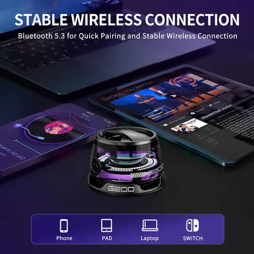 Miniatura 6 de Altavoz Bluetooth magnético G200 con luz RGB - Mini altavoz Bluetooth portátil, sonido estéreo de rango completo para 7 horas de reproducción, modo