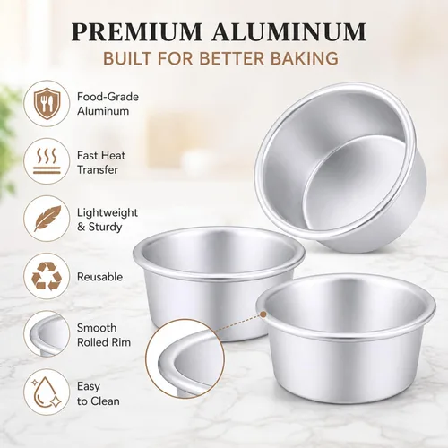 Miniatura 3 de Nuenen 12 moldes redondos de aluminio redondos para tartas de queso para tartas de queso para el hogar, fiesta, suministros para hornear (4 pulgadas)