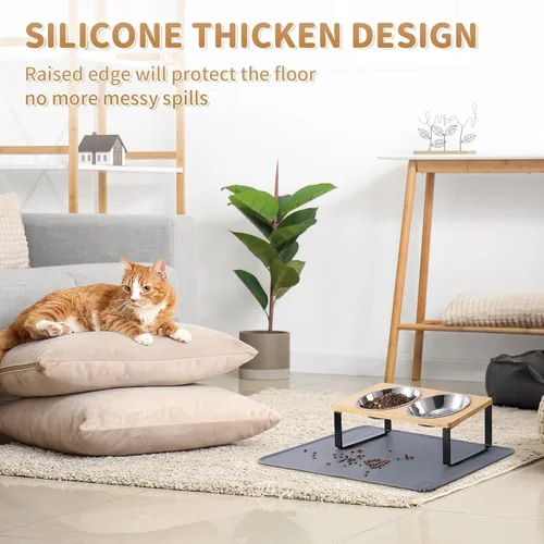 Miniatura 3 de Cuencos elevados mejorados para gatos con alfombrilla para comida, soporte inclinado a 15° anti-vómito, cuencos elevados para gatos para comida