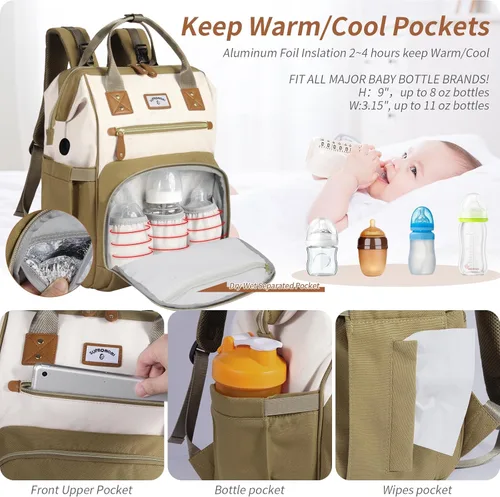 Miniatura 4 de Mochila para pañales: bolsa de bebé para niño y niña, bolsa grande para mamá, bolsillos aislados, agujeros para cargador para hombres y mujeres