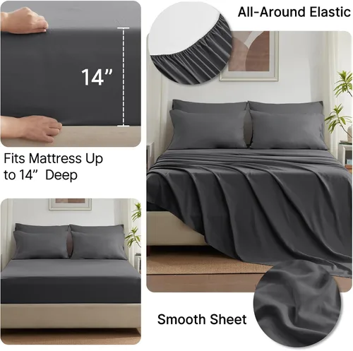 Miniatura 5 de Anluoer Juego de edredón de cama tamaño King en una bolsa de 7 piezas, color gris oscuro con sábanas, juegos de ropa de cama para todas las Gris