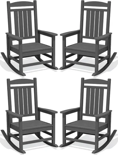 Miniatura 60 de KINGYES Mecedoras de polietileno de alta densidad para exteriores, sillas mecedoras para patio con soporte de 330 libras, balancín suave para porche
