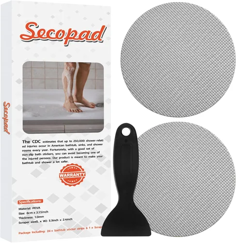 Miniatura 7 de Secopad 24 PCS Calcomanías Originales Antideslizantes para Bañera, Seguridad para Bañeras y Duchas, Bandas Antideslizantes Adhesivas, Raspador