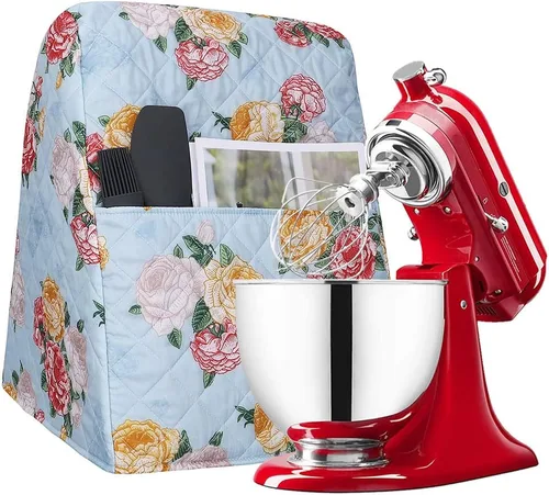 Miniatura 8 de Funda para batidora de pie floral con bolsillos, acolchada a prueba de polvo, compatible con KitchenAid de 5 a 8 cuartos de galón, Hamilton Beach