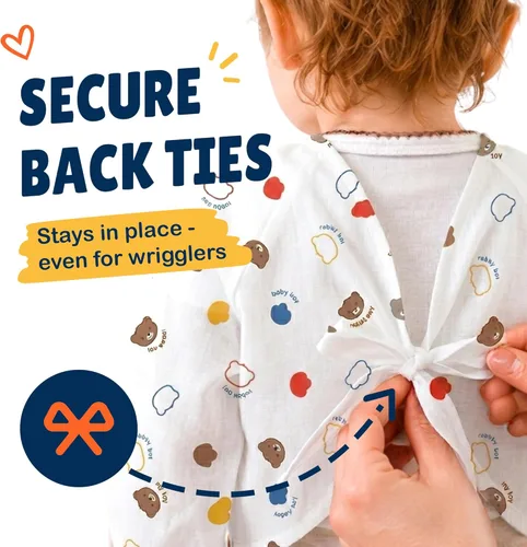 Miniatura 3 de Eli with Love Disposable Bibs Individually Wrapped Bib with Crumb Catcher - Waterproof Baby Bibs For Feeding Happy Bear - Manga larga