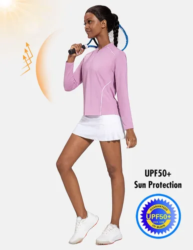 Miniatura 3 de BALEAF Camisetas de manga larga para mujer, tenis y golf, UPF 50+ con cremallera de 14, de secado rápido