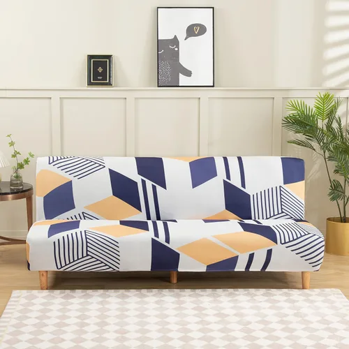 Miniatura 29 de LiveGo Fundas para futón sin brazos, funda elástica plegable para sofá cama con parte inferior elástica, funda de sofá ajustable estampada, Negro