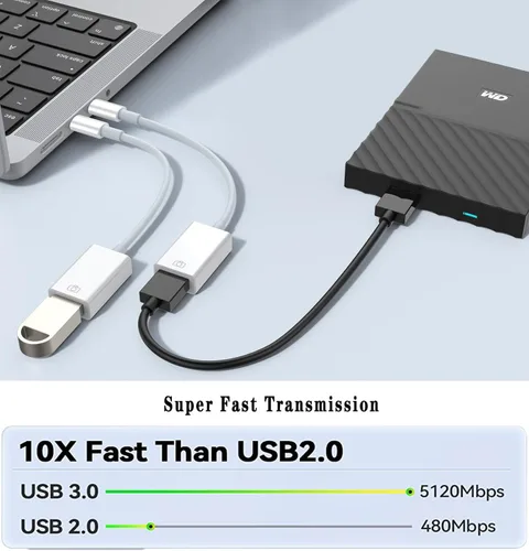 Miniatura 3 de Adaptador de cámara USB-C a USB de Apple, cable USB 3.0 OTG para iPhone/iPad para conectar lector de tarjetas, unidad flash USB, disco U, teclado