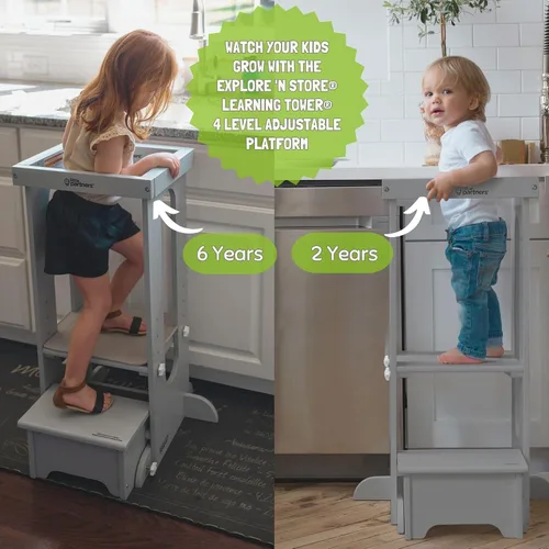 Miniatura 8 de Little Partners Torre Plegable para Niños Pequeños, Torre de Aprendizaje Explore 'N Store Montessori Torre de Cocina de Pie con Plataforma de Blanco