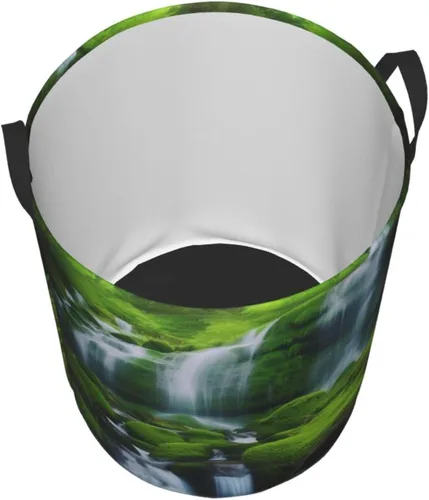 Miniatura 3 de Waterfall Green print Circular Hamper Waterproof Storage Bin Organizer Basket Laundry Hamper With Handles For Clothes Toys Small