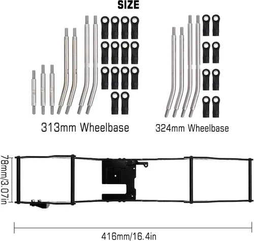 Miniatura 5 de INJORA Kit de chasis de distancia entre ejes de 313/12.756 in Viga de marco de fibra de carbono LCG para 1/10 RC Crawler TRX4 piezas de actualización