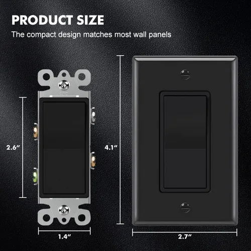 Miniatura 3 de Micmi Interruptor de pared decorativo de 3 vías, interruptor de pared negro, interruptor basculante de paleta de un solo polo o tres vías, grado