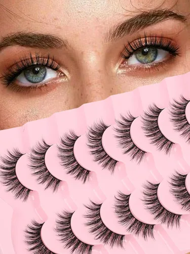 Miniatura 11 de Pestañas postizas naturales de ojo de gato, pestañas falsas Wispy de 14 mm, aspecto natural, banda delgada de 0.1 mm, pestañas postizas de tira 3D