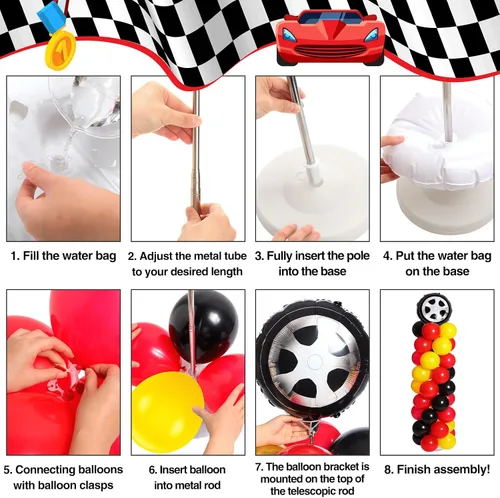 Miniatura 5 de Lunmon 159 piezas de decoración de fiesta de cumpleaños de autos de carreras, incluye 129 semáforos, juego de soporte para globos, 2 neumáticos