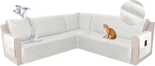 Miniatura 32 de HDCAXKJ Funda seccional de esquina impermeable para sofá de terciopelo en forma de L, fundas para sofá para mascotas, perros, suaves, resistentes