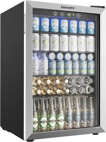 Miniatura 9 de EUHOMY Refrigerador de bebidas para 48 latas - Mini refrigerador con puerta de vidrio para cerveza, bebidas, vinos, refrigerador de bebidas de Negro
