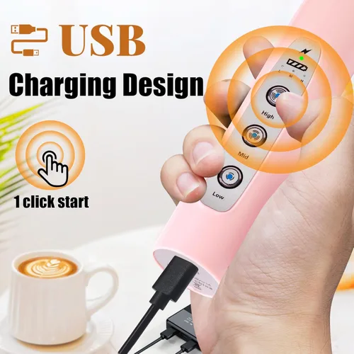 Miniatura 2 de Nahida Espumador de Leche Rosa para Café, Espumador de Mano Recargable Batidor Eléctrico con 3 Cabezales, 3 Velocidades, Mezclador de Bebidas