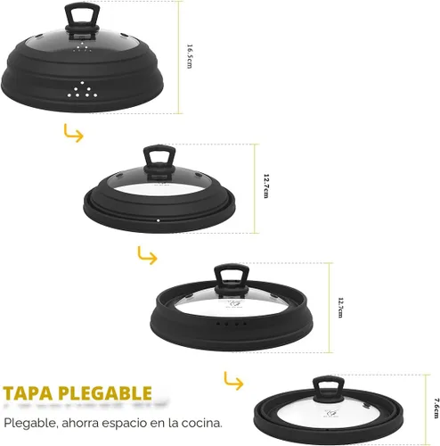 Miniatura 4 de Tapa protectora de salpicaduras de vidrio ventilado para microondas, con silicona plegable para alimentos como placa de cubierta de olla de 10.8