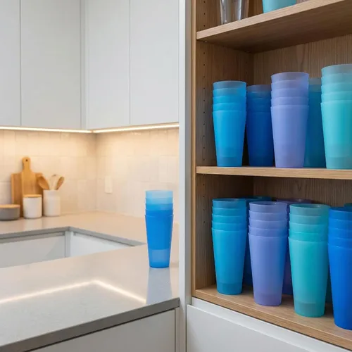 Miniatura 5 de Vasos de plástico de 32 onzas, sin BPA, reutilizables, aptos para lavavajillas, juego de 12 en 4 vasos grandes de colores surtidos Colores costeros
