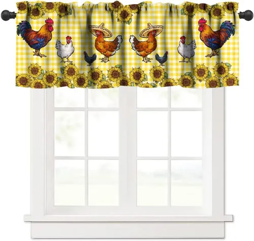 Miniatura 35 de Cenefa de piel de vaca blanca y negra, con estampado de animales de granja occidental, cortina corta opaca para ventana de granja, cocina