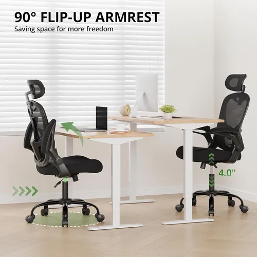 Miniatura 4 de Silla de oficina ergonómica de escritorio, capacidad de 330 libras, silla de computadora de respaldo alto con soporte lumbar, reposabrazos