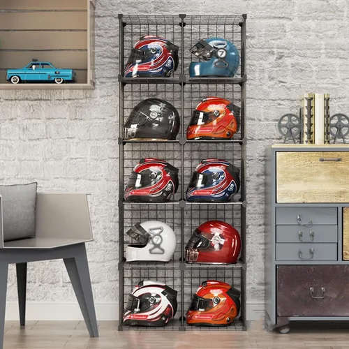 Miniatura 11 de Caja organizadora de sombreros, estante para casco de motocicleta montado en el piso, moderna tienda comercial al por menor vitrina