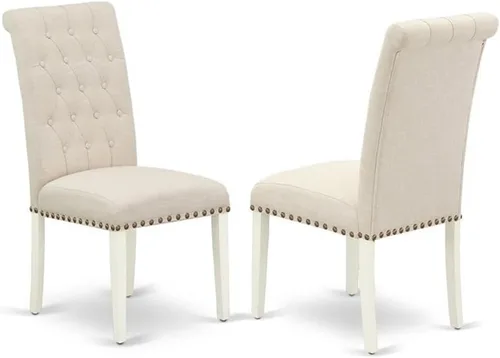Miniatura 9 de East West Furniture BRP1T17 Bremond Parson - Juego de 2 sillas acolchadas de tela de lino color sable ligero con ribete de clavos, color negro