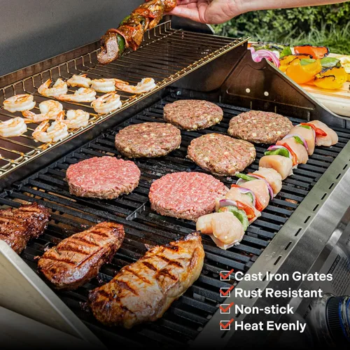 Miniatura 3 de Monument Grills - Parrilla de gas propano de 4+2 quemadores de acero inoxidable estilo gabinete con quemadores laterales y de sellado lateral