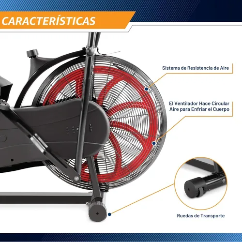 Miniatura 6 de Marcy Bicicleta fija de ejercicios con ventilador y resistencia de aire con manillares de doble acción