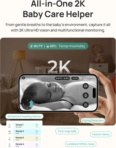 Miniatura 3 de Dr.Care LumiView Plus Smart WiFi Baby Monitor - Pantalla dividida 1080P de 5.5 pulgadas y cámara 2K, modo de privacidad, alertas de llanto