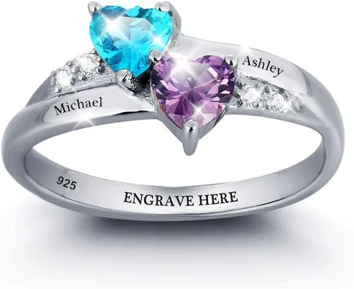 Lam Hub Fong Anillos de promesa personalizados para mujeres, parejas, anillos de nombre de piedra natal para novia, anillos de amistad