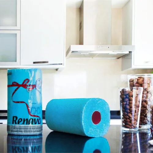 Miniatura 3 de Renova Paquete de toallas de papel azul, 1 rollo, 120 hojas, 2 capas, certificado FSC, sostenible y absorbente