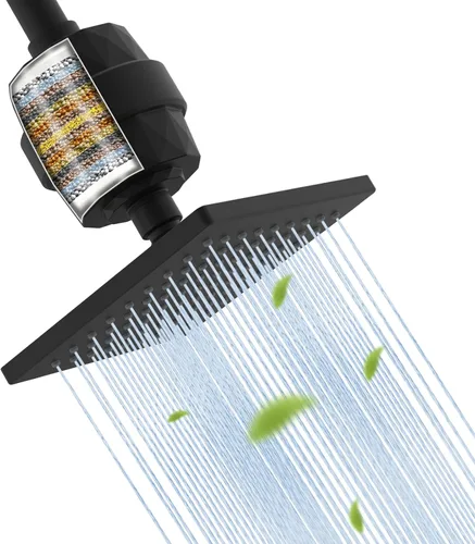 Hibbent Cabezal de ducha filtrado de metal, cabezal de ducha de lluvia de alta presión de 6 pulgadas, filtro de ducha de 20 etapas para suavizador