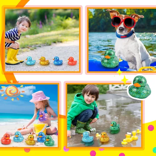 Miniatura 4 de Deekin 6 piezas de surtido de patos de goma multicolor para Navidad, juguetes de pato de goma con sonido para niños, bebés, baño, ducha, piscina